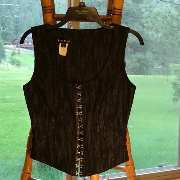 bebe Tops - BEBE CORSET STYLE TOP WITH BACK ZIP IN BLACK